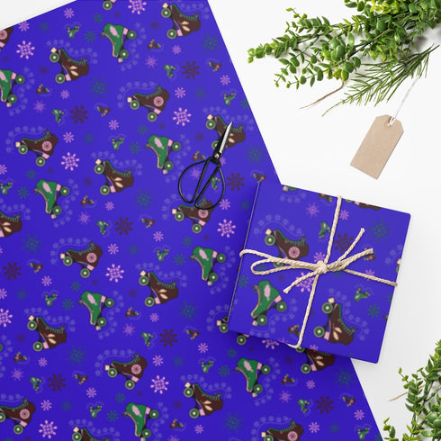 Blue Roller Skate Christmas Wrapping Paper